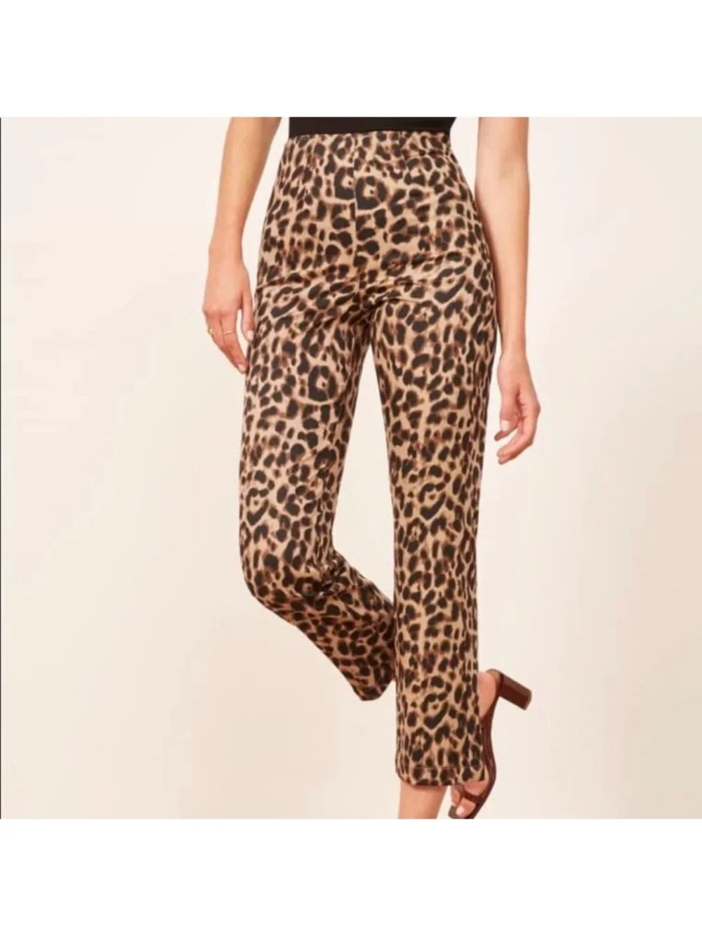 Reformation Marlon High Rise Cropped Stright Leg Leopard Print Pants Women's 6